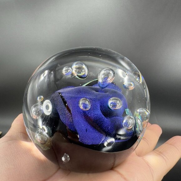 1976 Dichroic Art Glass Paperweight Round Multicolor Signed S65 Hand Blown Glass - Picture 16 of 16